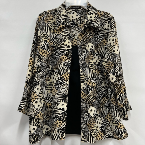 Notations animal print button down leopard tiger xl blouse attached black tank - Picture 1 of 14
